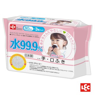 Giấy ướt lec tinh khiết 99,9% e166 cho tay và miệng 80 tờ/gói x 3 gói