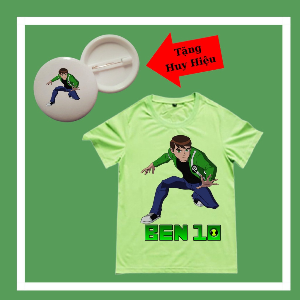 Áo thun bé trai mẫu Benten Ben10 bé trai tay cộc, cổ tròn kèm huy hiệu ben 10