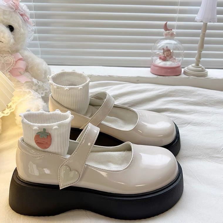 Mary Jane Giày Lười Da Mũi Tròn Đế Dày Phong Cách Anh Quốc Cho Nữ