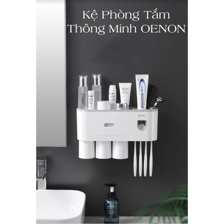 Kệ Phòng Tắm Thông Minh OENON Kèm Cốc Hút Từ Tính Có Nhả Kem Đánh Răng Tự Động Lắp Đặt Dính Tường - K1266