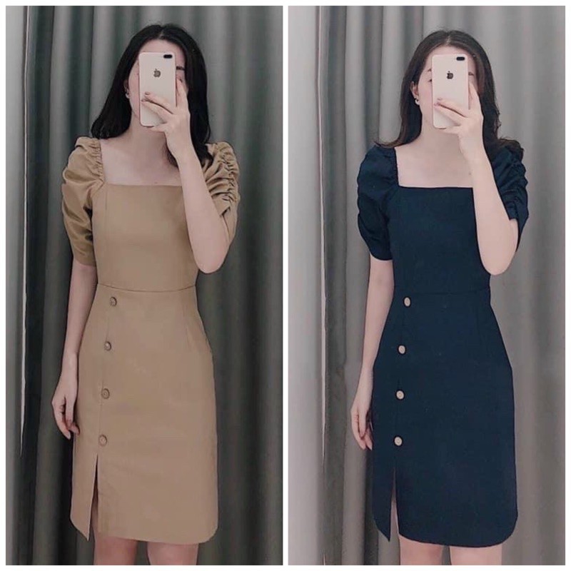 Đầm váy freesize tùng nút dừa 2 màu