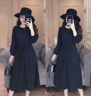 Đầm A tay bồng rút eo