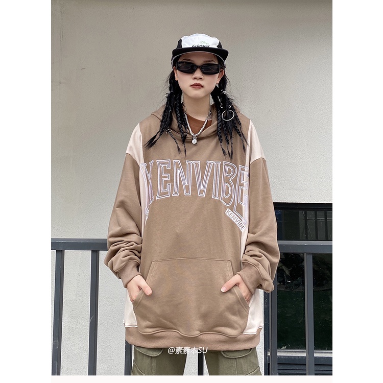 Áo sweater Có Mũ Trùm Dáng Rộng Cỡ Lớn Màu Sắc Tương Phản Kiểu Đường Phố Âu Mỹ Thời Trang Mùa Thu 2022 Mới Cho Nữ