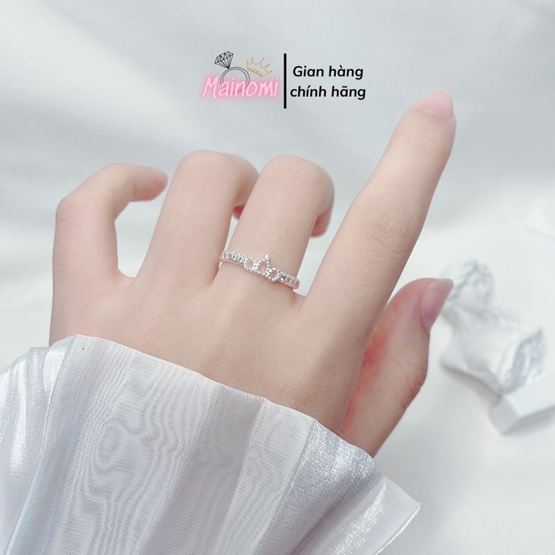 Nhẫn nữ vương miện thiên nga nhỏ xinh viền bo sáng đá tròn nhẹ nhàng tinh tế MAINOMI Shop bạc xinh