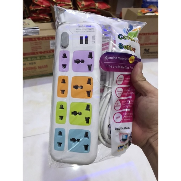 Ổ Cắm Điện Đa Năng 4 Phích Và 8 Phích Căm , 2 Cổng USB , Dây 3 Mét - Ổ Điện Thông Minh Có Công Tắc