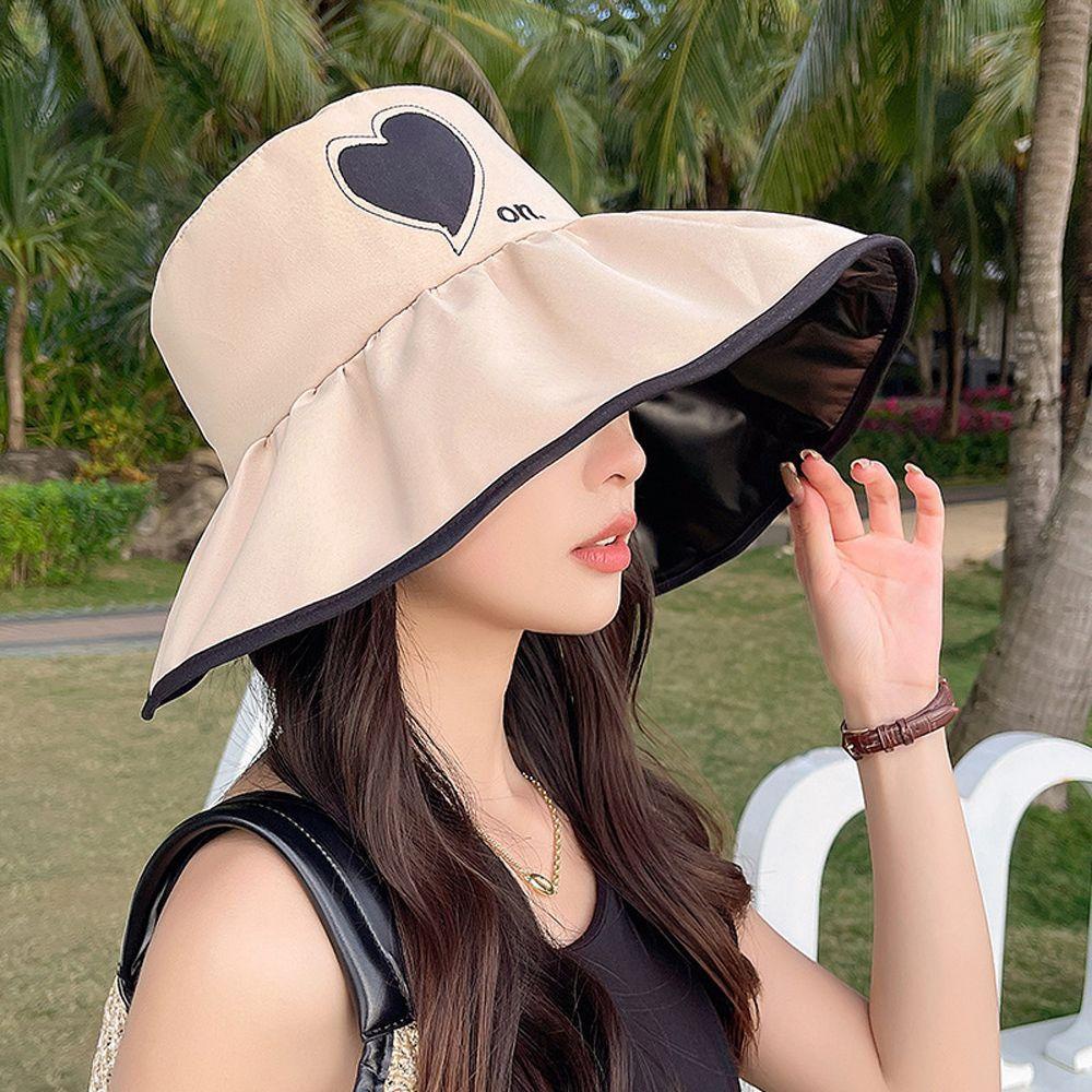 TWINKLE Nón Bucket Hoạ Tiết Trái Tim Thêu Màu Sắc Thanh Lịch