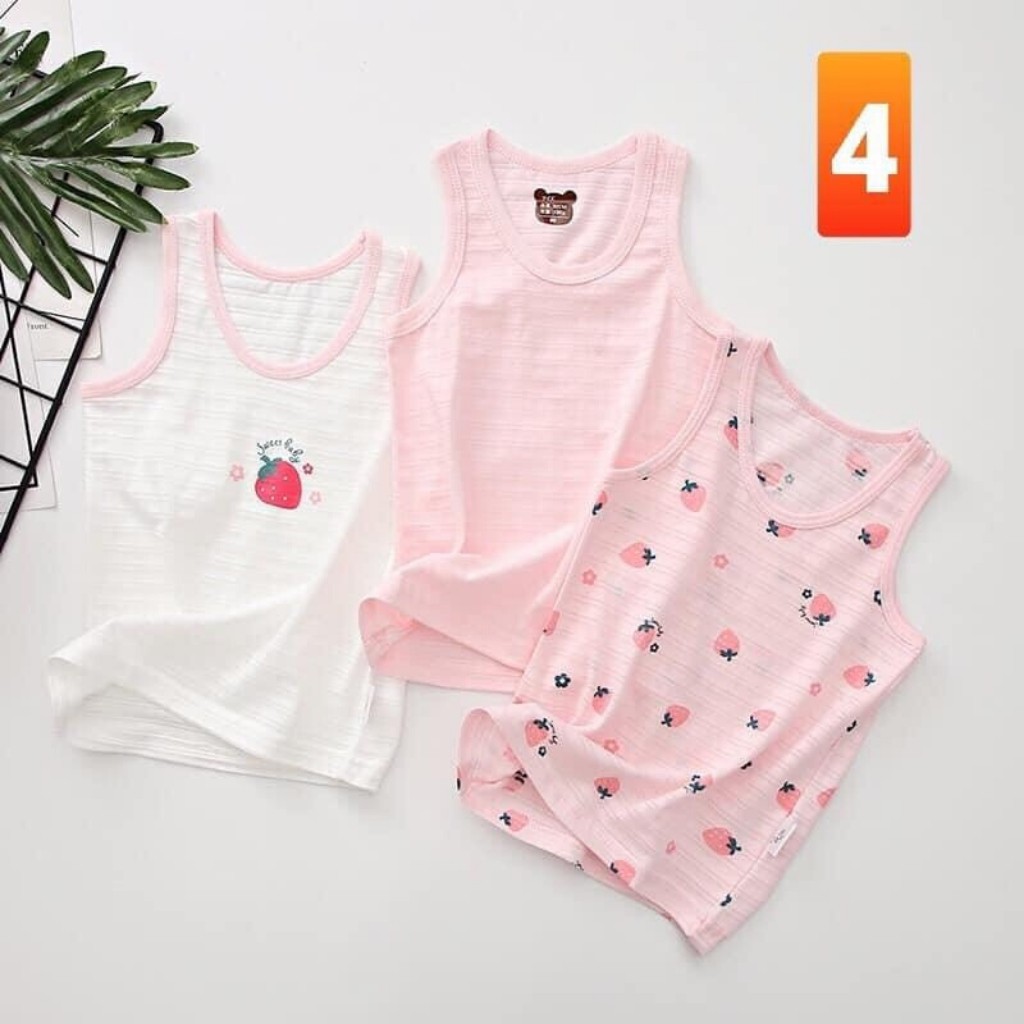 [Mã FASHIONXANH194 giảm 100% đơn 50K] Set 3 áo ba lỗ cotton sợi tre TBKA13 cho bé gái siêu thoáng mát