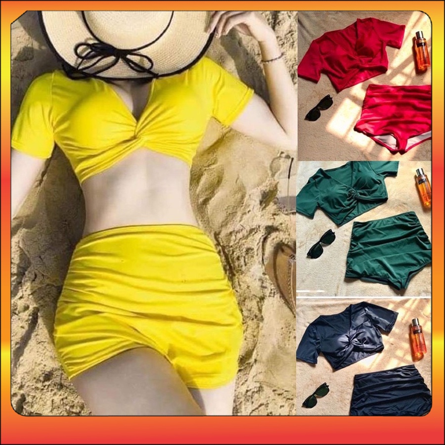 Bikini đi biển cạp cao 2 mảnh quần đùi sexy