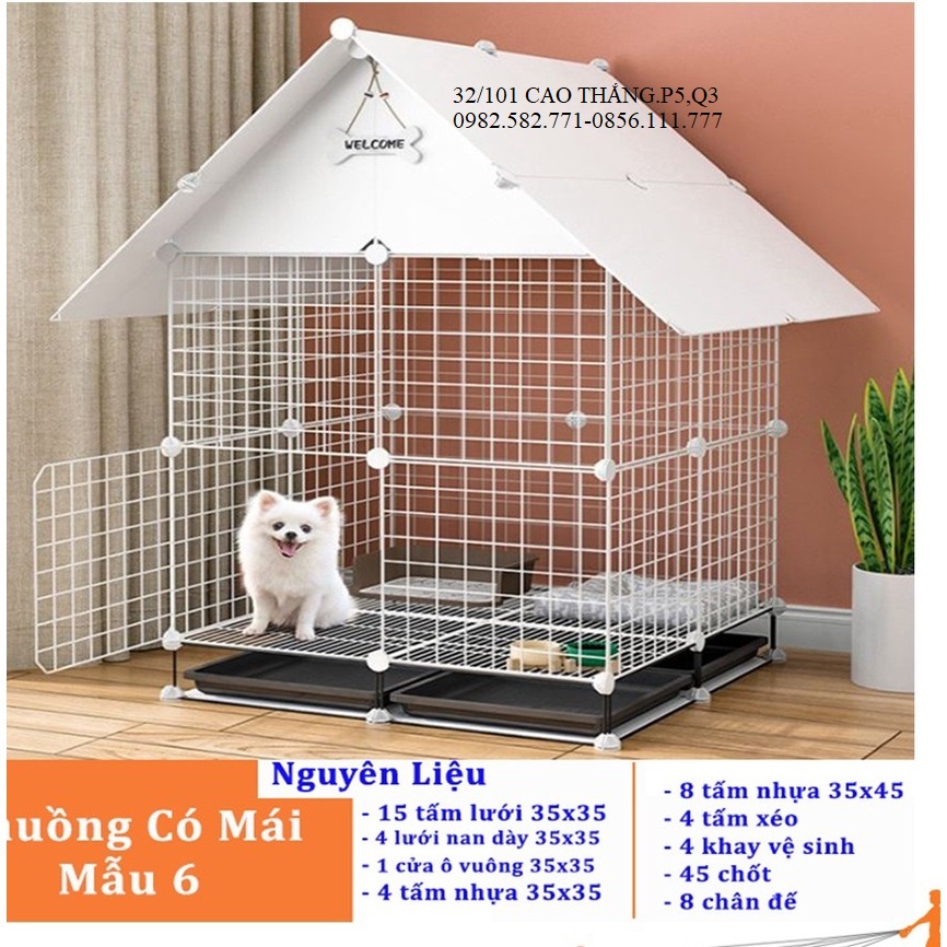 chuồng quây cho thú cưng có mái và khay vệ sinh lắp ghép
