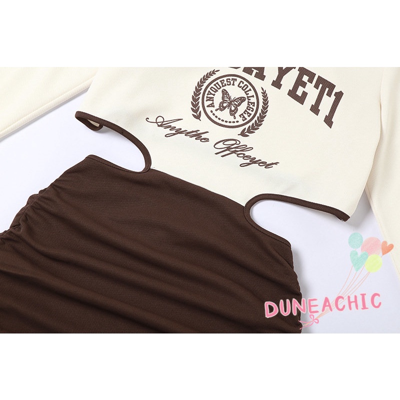 DUNEA Đầm Dài Tay In Chữ Xinh Xắn Dành Cho Nữ