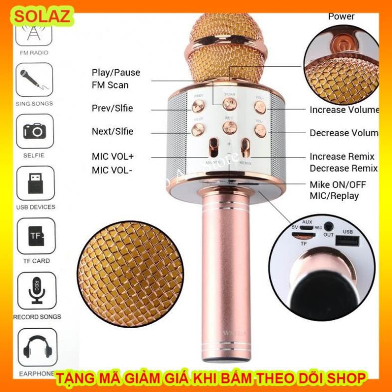 Micro hát karaoke Bluetooth 3in1 kèm loa WS-858