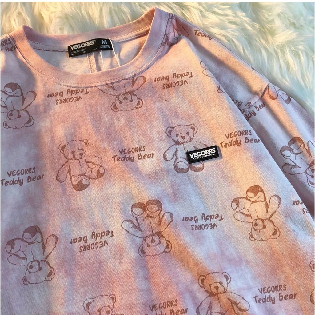 Áo thun PEWARNA IKAT tay ngắn dáng rộng in họa tiết gấu phong cách Hàn Quốc thời trang cao cấp dành cho các cặp đôi