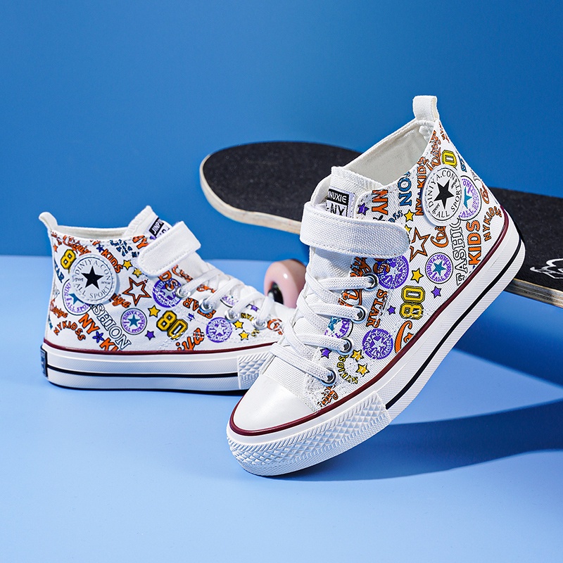 Giày Vải Canvas Cổ Cao Họa Tiết Hoạt Hình Thời Trang Cá Tính Dành Cho Bé Gái 2022
