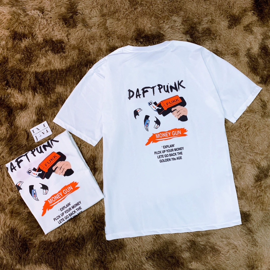 Áo thun Unisex tay lỡ nam nữ JTeeMan, áo phông form rộng cá tính in chữ DAFTPUNK vải Cotton thoáng mát - JT14
