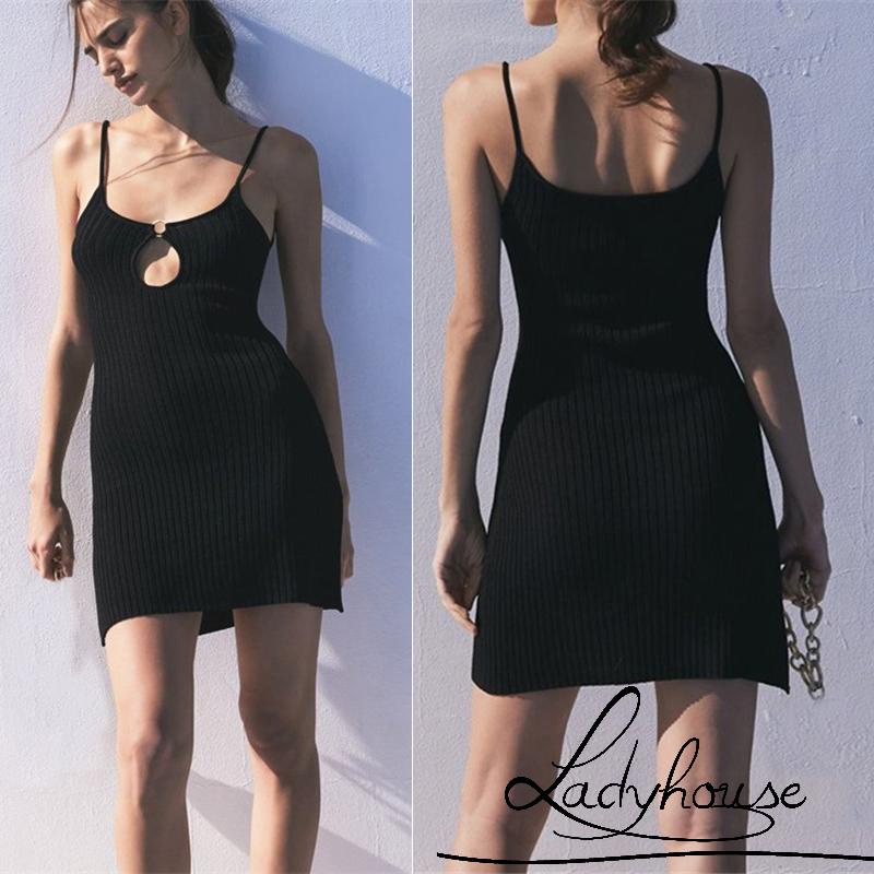 Đầm hai dây màu sắc đơn giản thời trang mùa hè cho nữ