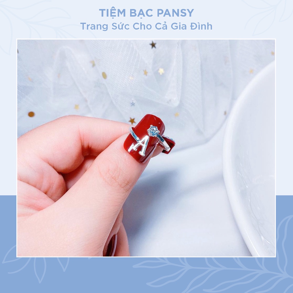 Nhẫn chữ cái bạc trơn basic chuẩn bạc ta, nhẫn nữ bạc thiết kế hở tuỳ chỉnh size