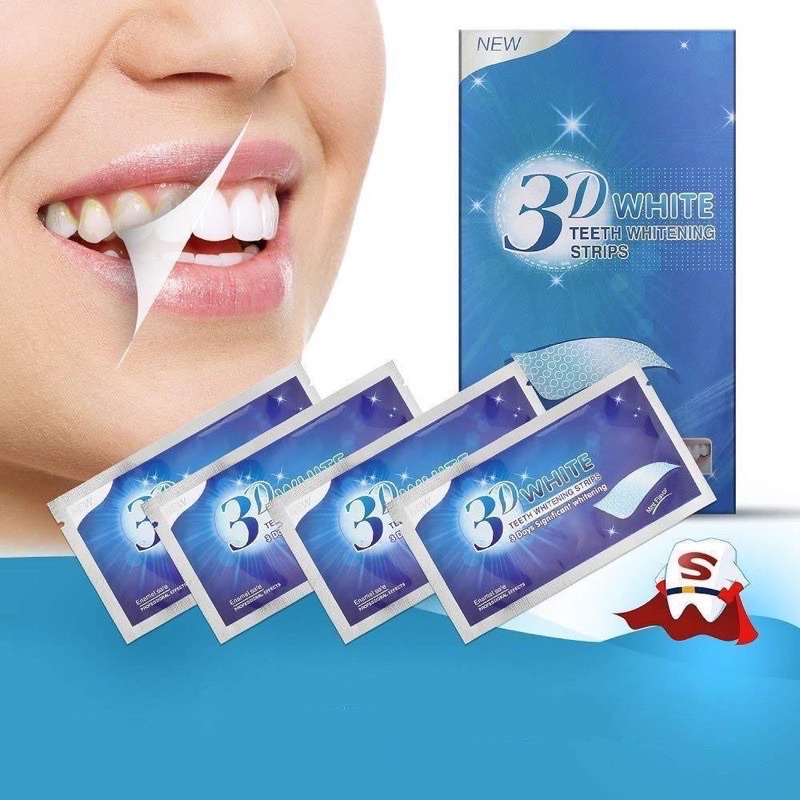 Full hộp 7 cặp - 14 miếng dán trắng răng 3D White Teeth Whitening Strips Sena Beauty