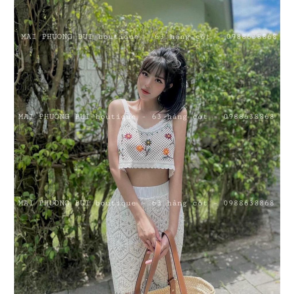 ÁO 2 DÂY REN THỔ CẨM HÌNH HOA