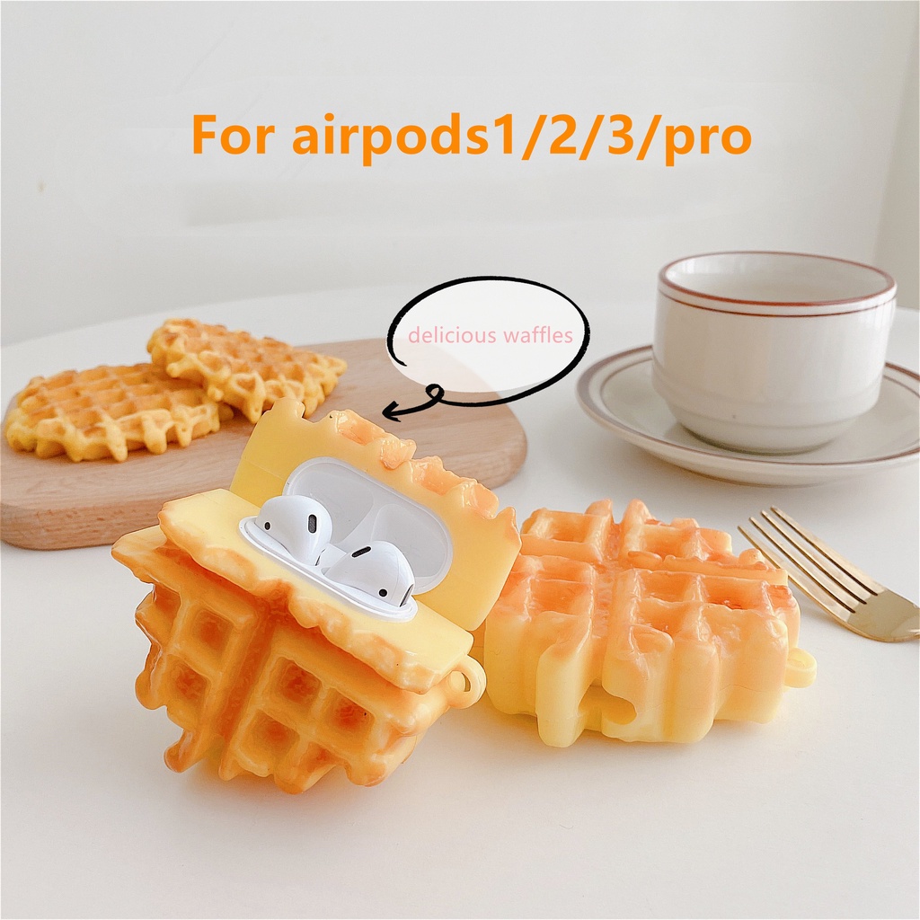 Vỏ Bảo Vệ Hộp Sạc Tai Nghe Airpods 1 2 3 pro Bằng Silicon Mềm Hình Bánh waffles 3D Độc Đáo