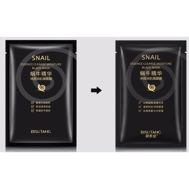 Mặt Nạ Ốc Sên Than Tre Đen Bisutang Thải Độc, Cấp Ẩm, Trắng Da, Dưỡng Da Mụn Snail Nội Địa Trung Chính Hãng