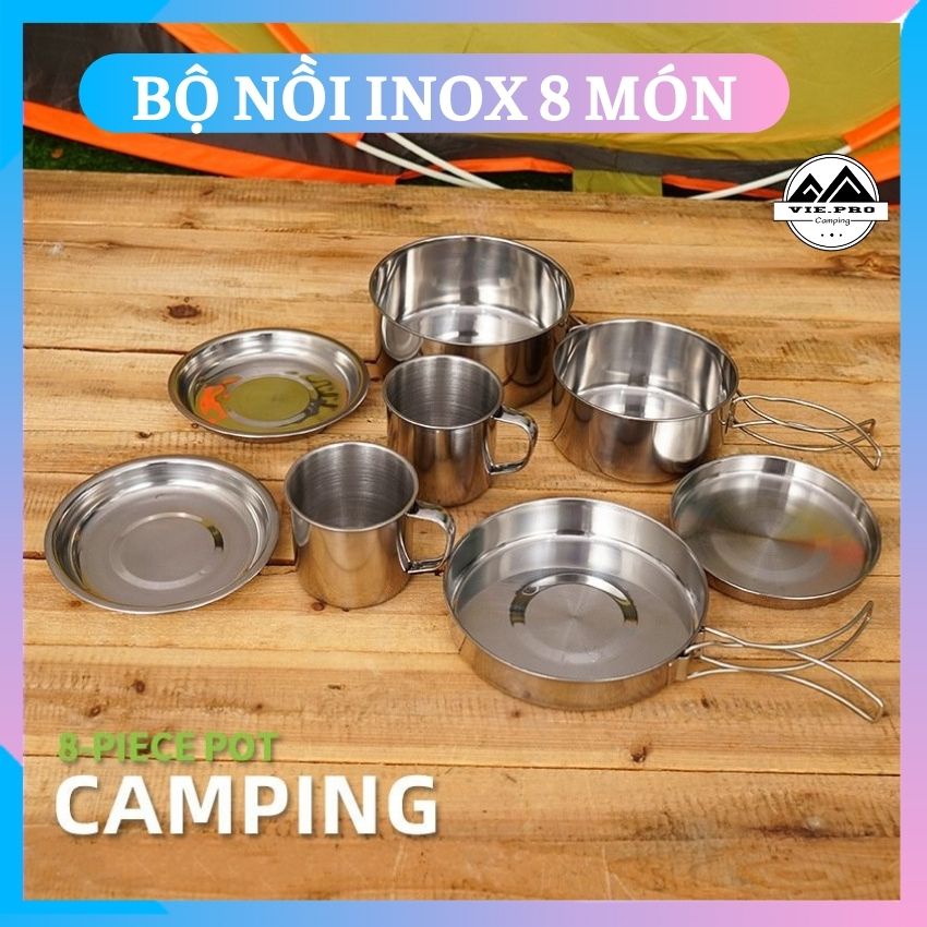 Bộ Nồi Inox 8 Món Gấp Gọn Nấu Ăn Tiện Lợi Khi Đi Du Lịch Cắm Trại Dã Ngoại Ngoài Trời VIEPRO-11