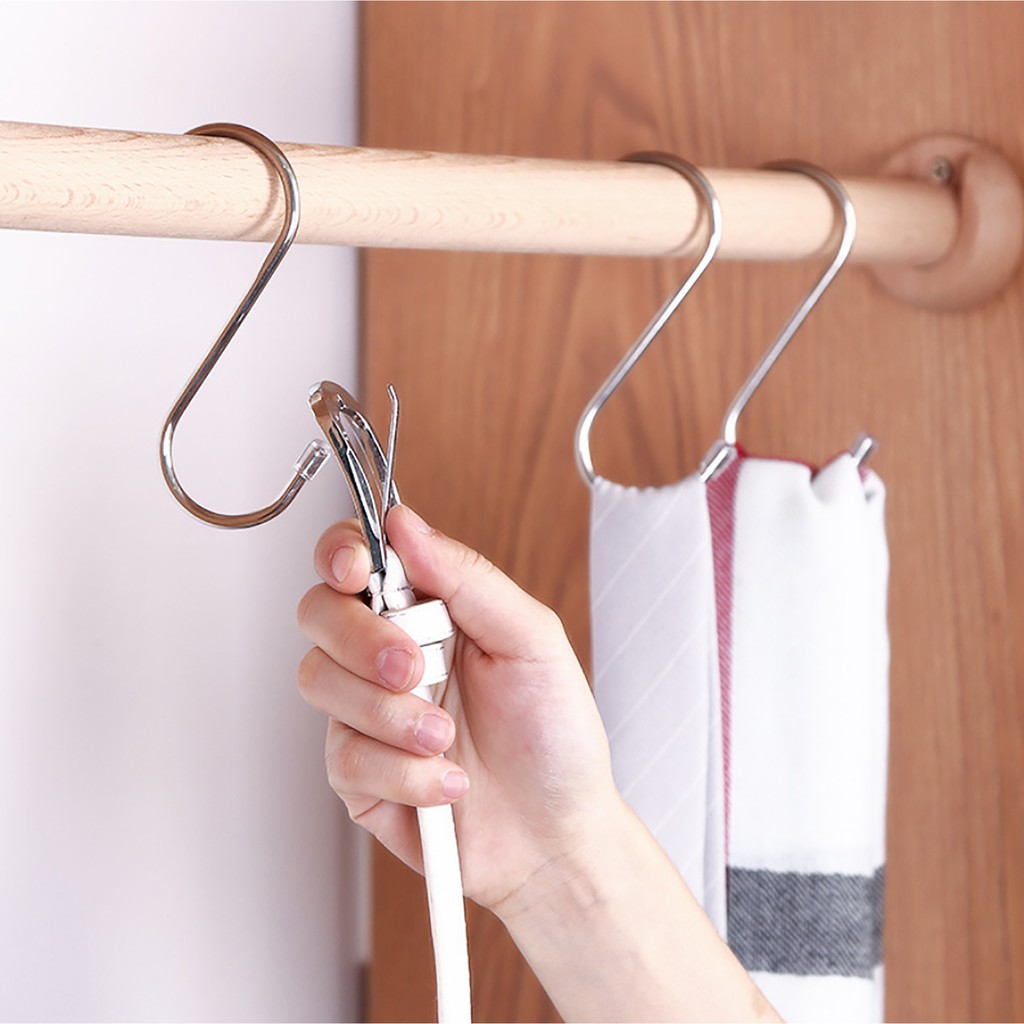 Set 10 Móc Treo Đồ Dùng Hình Chữ S Chất Liệu Thép Không Gỉ