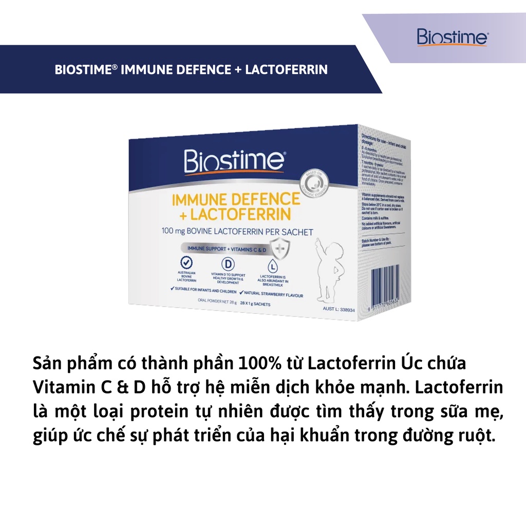 Biostime Immune Defence + Lactoferrin, tăng cường đề kháng hộp 28 gói 2g