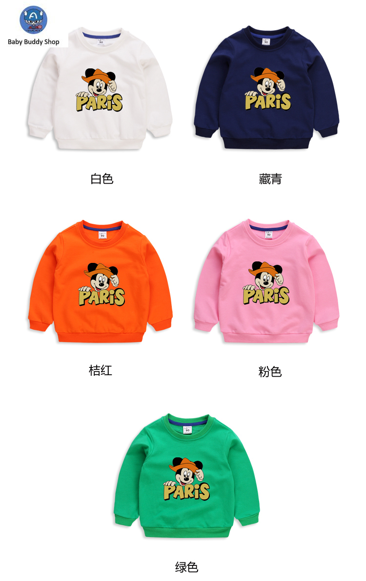 Áo Sweater Tay Dài In Hình Chuột Mickey Có 10 Màu Cho Bé