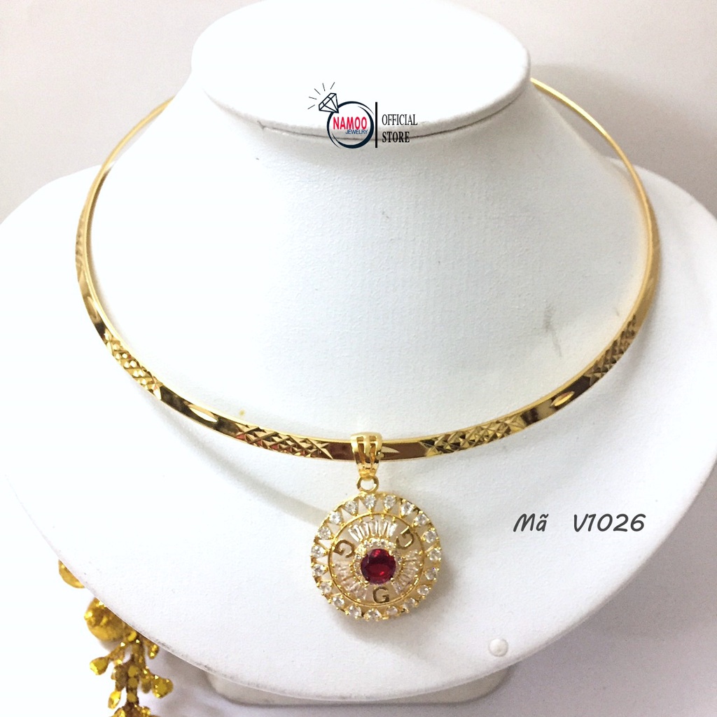 Dây Chuyền Đính Đá V1026, Kiềng Cổ Mặt GGG Nụ Đá Đỏ Bền Màu