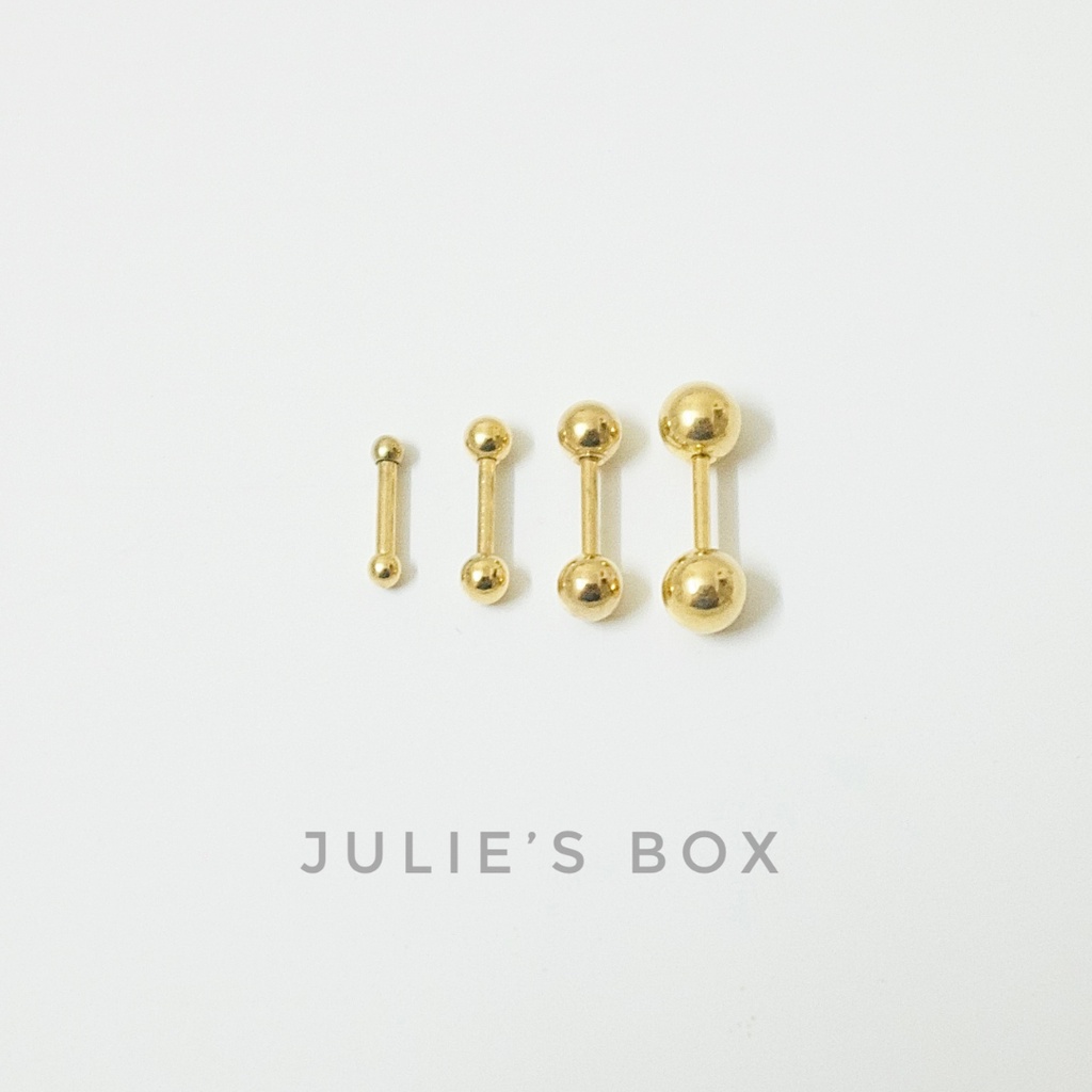 Khuyên Tai Unisex 2 Đầu Bi Tròn Màu Vàng Titan Không Ngứa Không Gỉ Sét Nhiều Size Julies Box 66