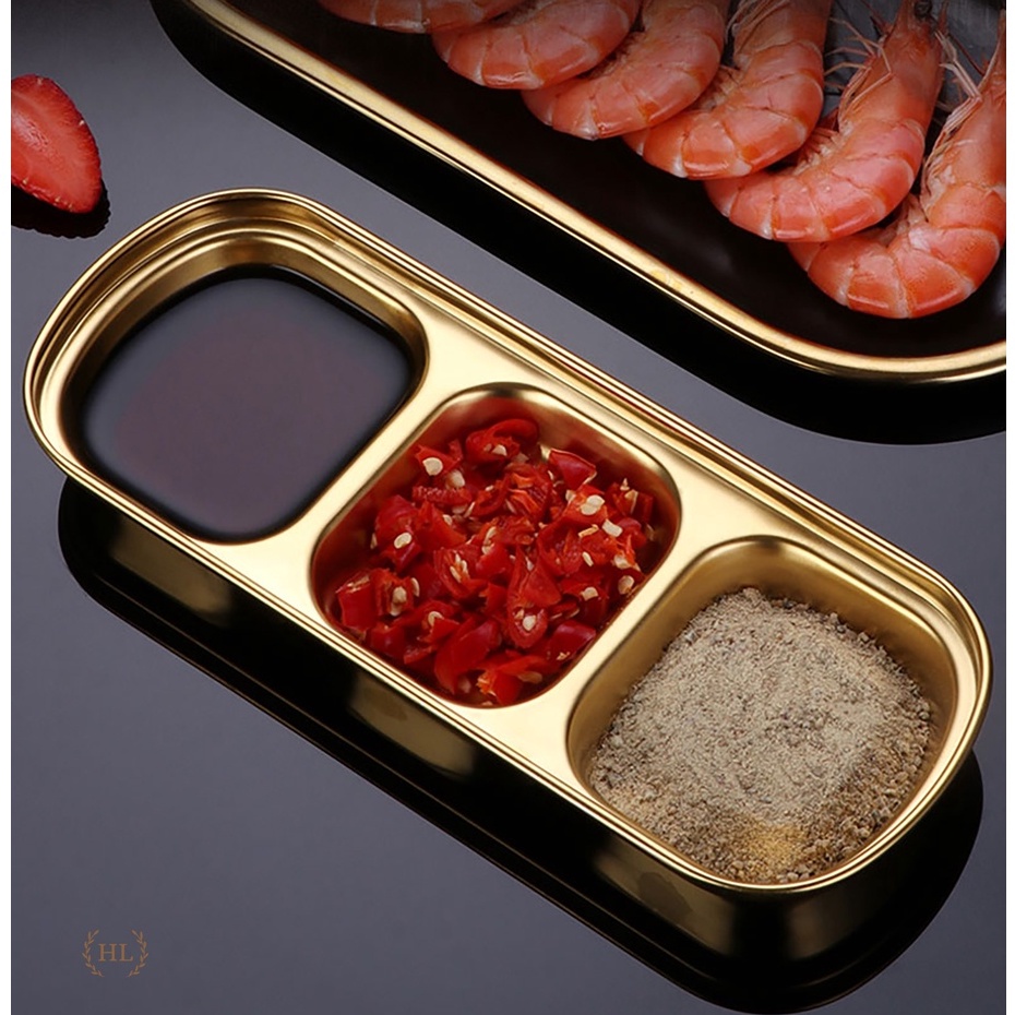 Tiêu Inox | Đĩa đựng gia vị không ăn mòn | Khay gia vị Hàn Quốc 1 - 2 - 3 ngăn Cao Cấp | ĐĨA CHẤM VÀNG BẠC SUS304