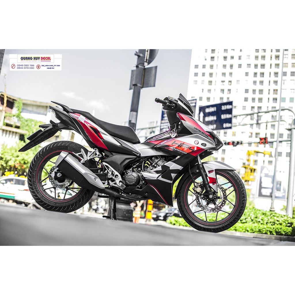 Tem trùm Winner X đỏ bạc đen HP4, độ dán team decal xe thiết kế rẻ đẹp theo yêu cầu