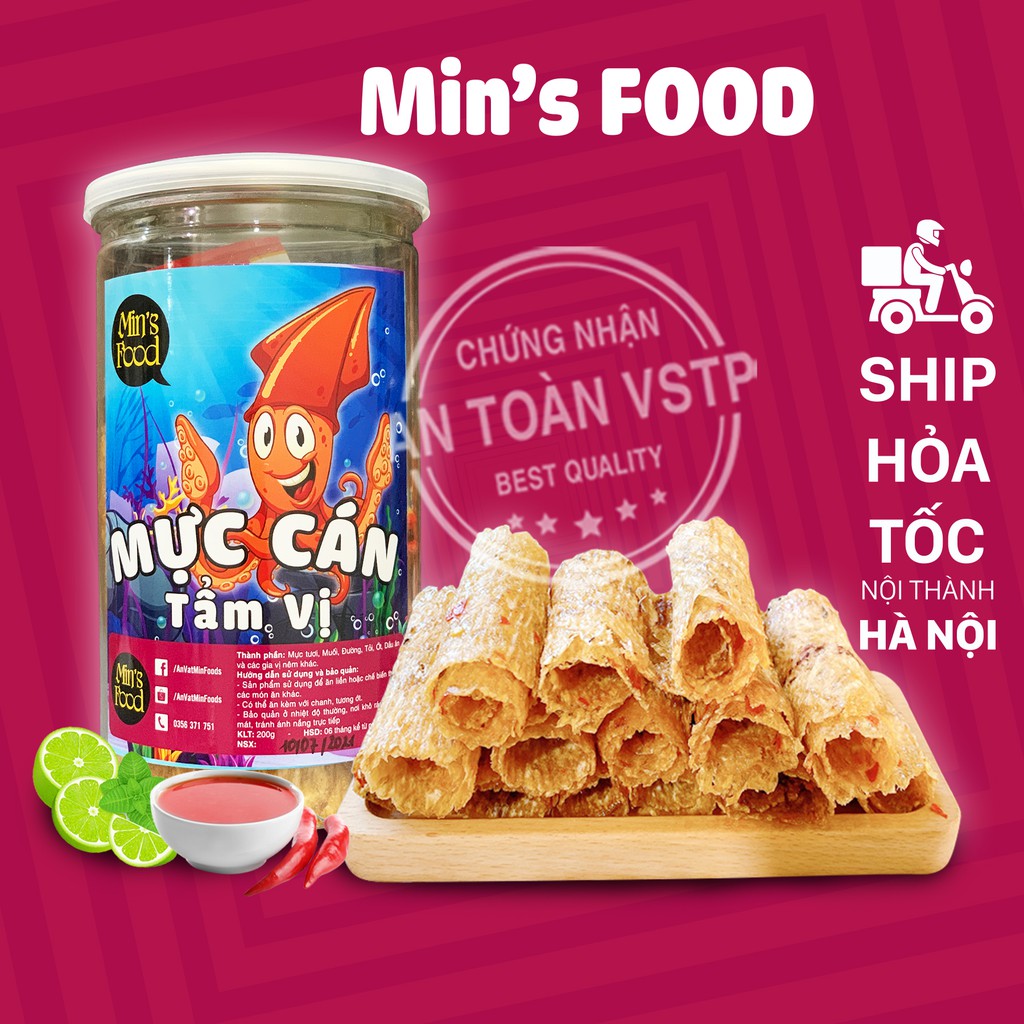 Mực Cán Tâm Vị Nguyên Con 200gr, đặc sản Bình Định ăn vặt MIN'S FOOD HN đảm bảo chất lượng tặng kèm gói tương ớt | BigBuy360 - bigbuy360.vn