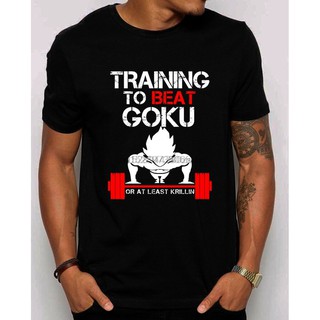 Áo thun nam ngắn tay cổ tròn in chữ Training To Beat Goku thời trang