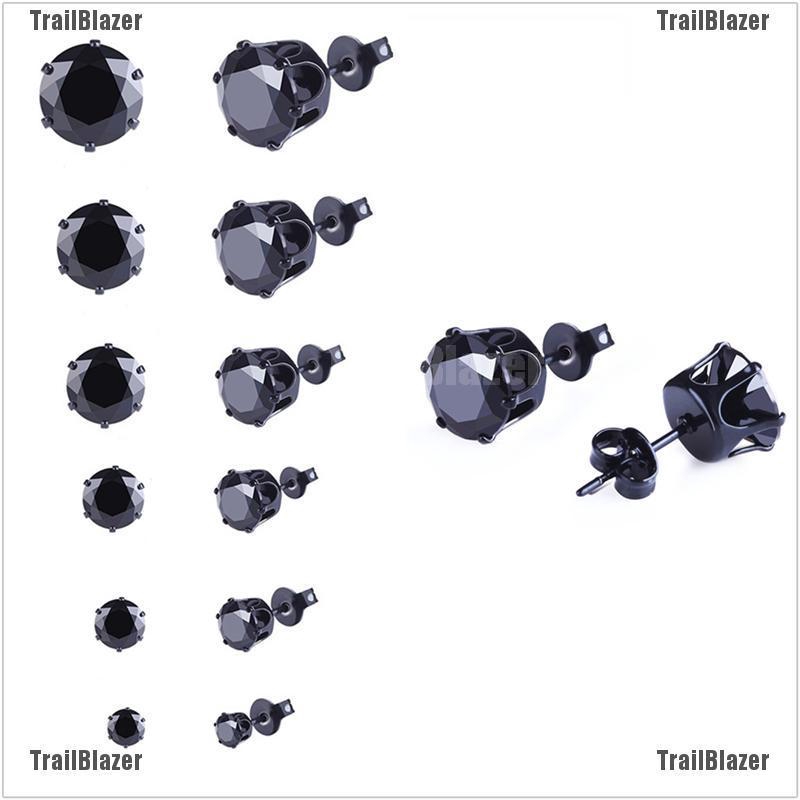 Bộ 6 đôi hoa tai bằng thép không gỉ đính đá đen thời trang