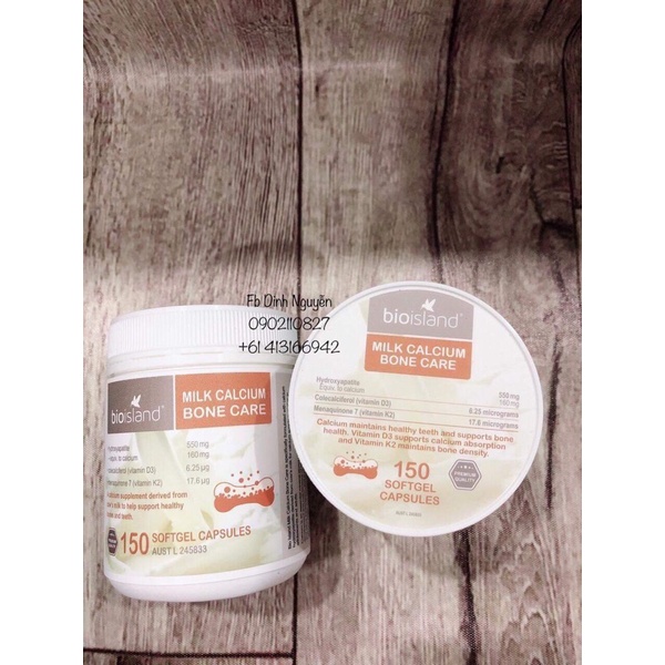 Milk Calcim Bone Care Bioisland- canxi hữu cơ ÚC- hỗ trợ phát triển xương- hộp 150 viên