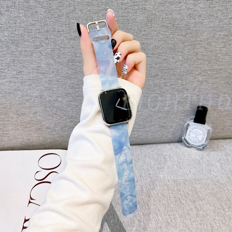 Dây Đeo Đồng Hồ Bằng Silicon Họa Tiết Đá Hoa Cương Màu Cầu Vồng 42mm 38mm 40mm 44mm 45mm 41mm Series 7 6