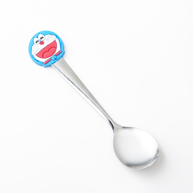 Muỗng / Nĩa / Thìa Bằng Thép Không Gỉ Tay Cầm Silicon Họa Tiết Hoạt Hình Dễ Thương Thời Trang Cho Trẻ Em