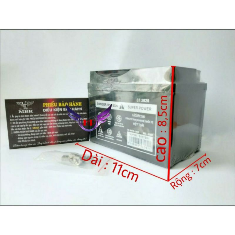 Bình ắc quy khô THAILAND WZT5 12V-5Ah kích thước ,lắp cho các xe wave,air blade..vv