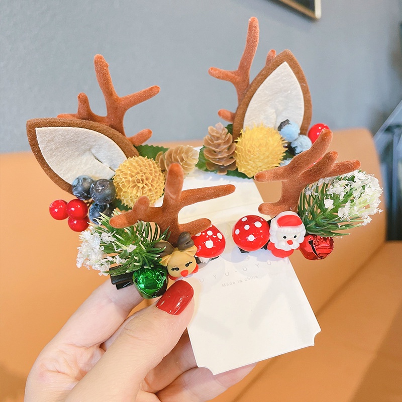 Kẹp tóc hình sừng tuần lộc giáng sinh dễ thương