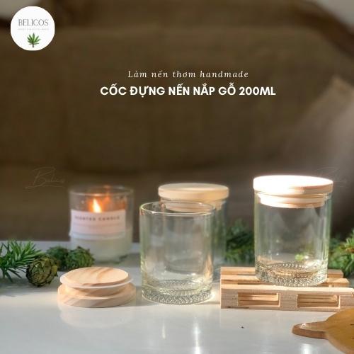 Cốc đựng nến thuỷ tinh nắp gỗ 200ml - Vintage - Ly cốc làm nến thơm handmade