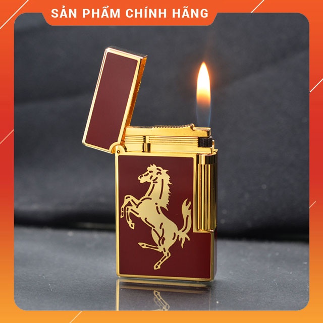 Quà Tặng Sếp 𝓗𝓸̣̂𝓹 𝓠𝓾𝓮̣𝓽 𝓫𝓪̣̂𝓽 𝓵𝓾̛̉𝓪 Gas Đá ST-Dupont D12V Sơn Mài Đỏ Hình Ngựa Phi Màu Vàng Cực Đẹp