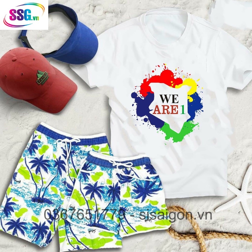 Áo gia đình We Are 1 đồng phục gia đình 3/4/5 người áo thun cotton mềm mịn màu trắng thích hợp đi biển hoặc ặt hàng ngày