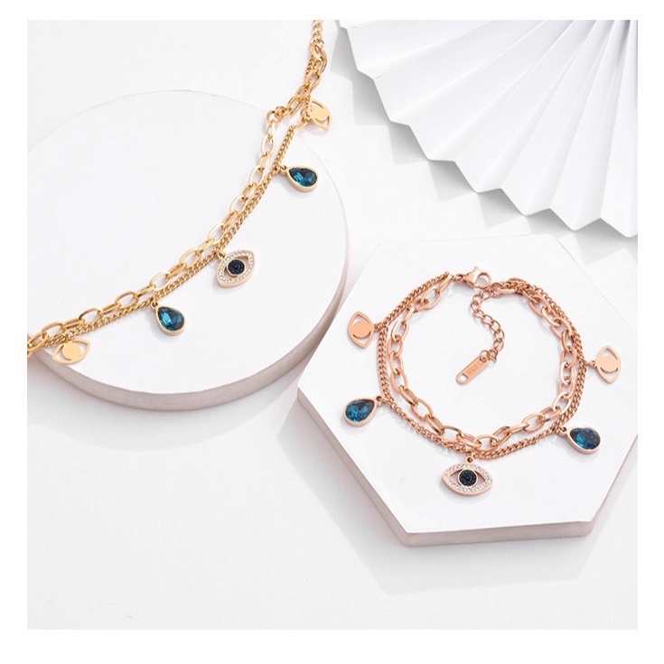 Vòng Đeo Tay Hai Lớp Bằng Thép Titan Mạ Vàng Hồng 18K / Vàng Hồng / Bạc Thiết Kế Hình Mắt Quỷ Độc Đáo Phong Cách Âu Mỹ Sang Trọng