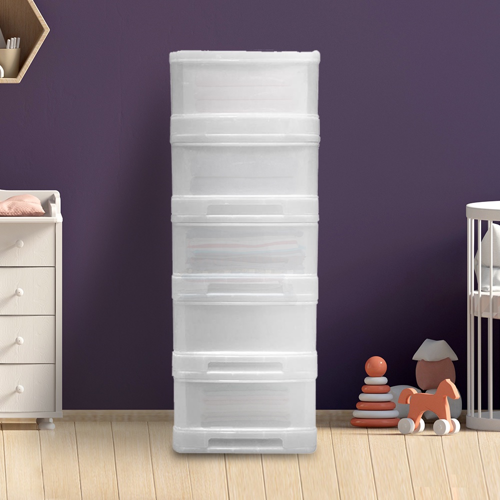 HomeBase SN Tủ nhựa 5 ngăn kéo BIGBOSS-5 Thái Lan W50xH112xD40cm màu trắng
