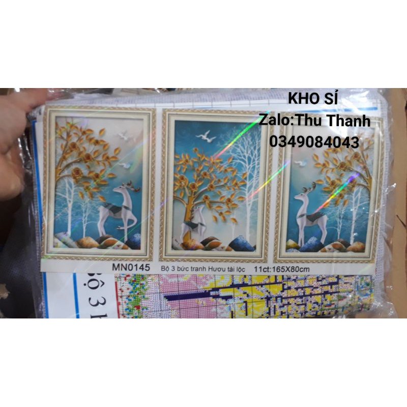 TRANH THÊU chữ thập HƯƠU NAI TÀI LỘC MN0145 (165×80) MN0144 - (130x65cm )