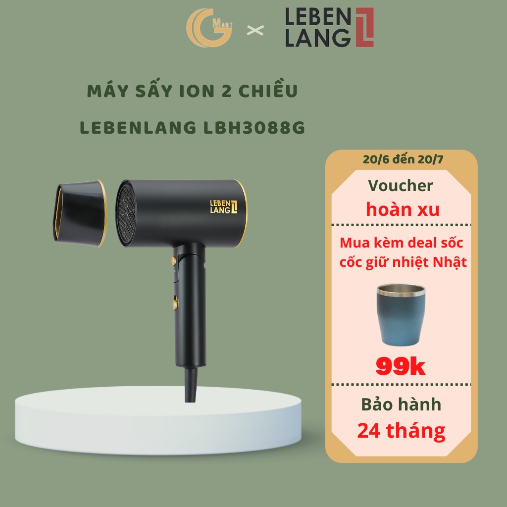 Máy sấy tóc Lebenlang 2 chiều nóng lạnh, gấp gọn tiện lợi, chống xơ rối tóc bằng công nghệ ion, 2100W - LBH3088G