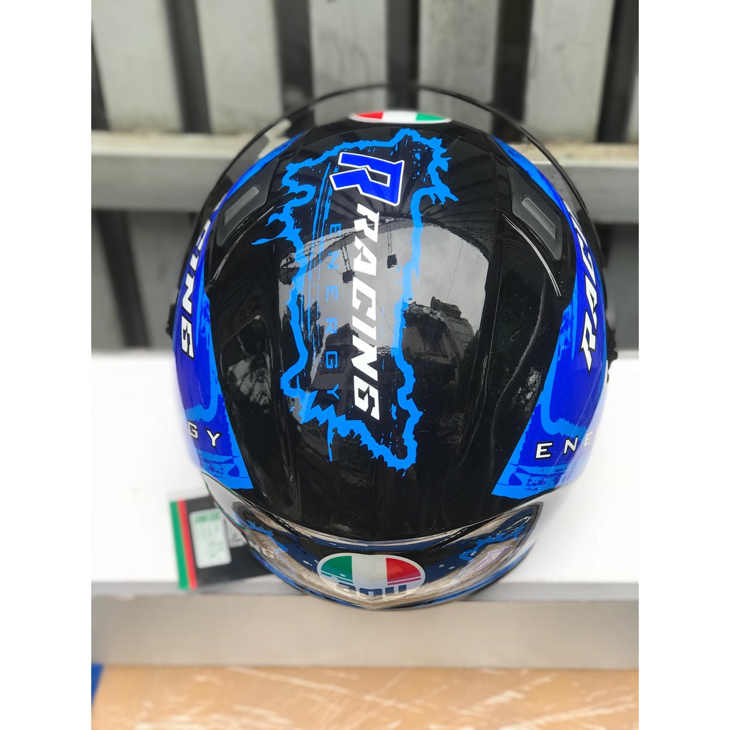 MŨ fullface AGU RACING ENERGY XANH NƯỚC + Đuôi gió AGV và sừng rồng + TÚI ĐỰNG MŨ hàng chính hãng CLC