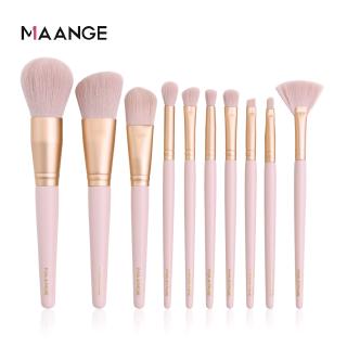 Bộ 10 Cọ Trang Điểm MAANGE Tay Cầm Bằng Gỗ Len Sợi Lụa Vi Tinh Thể