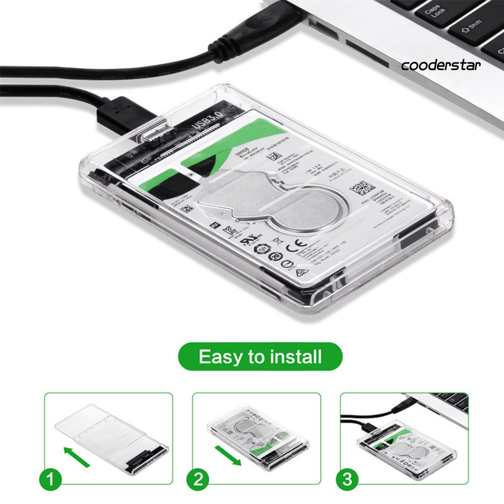 COOD-st Transparent 2.5 Inch SATA to USB3.0 Mobile HDD SSD Case Box External Enclosure